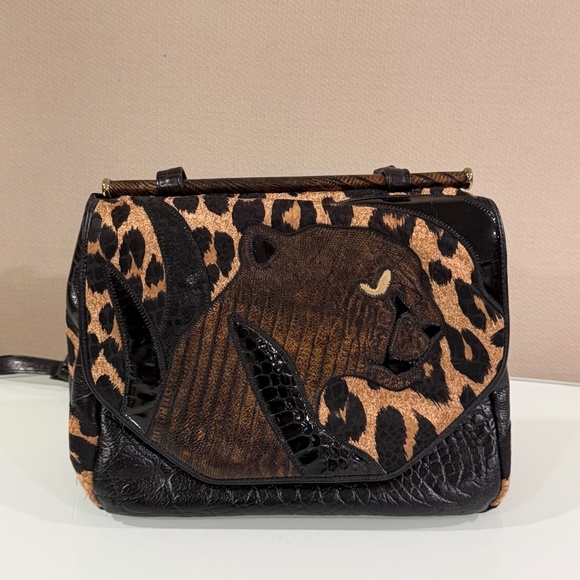 Sharif 80s Vintage Embossed Leather Leopard Print Rare Handbag Purse Bag - Picture 2 of 9